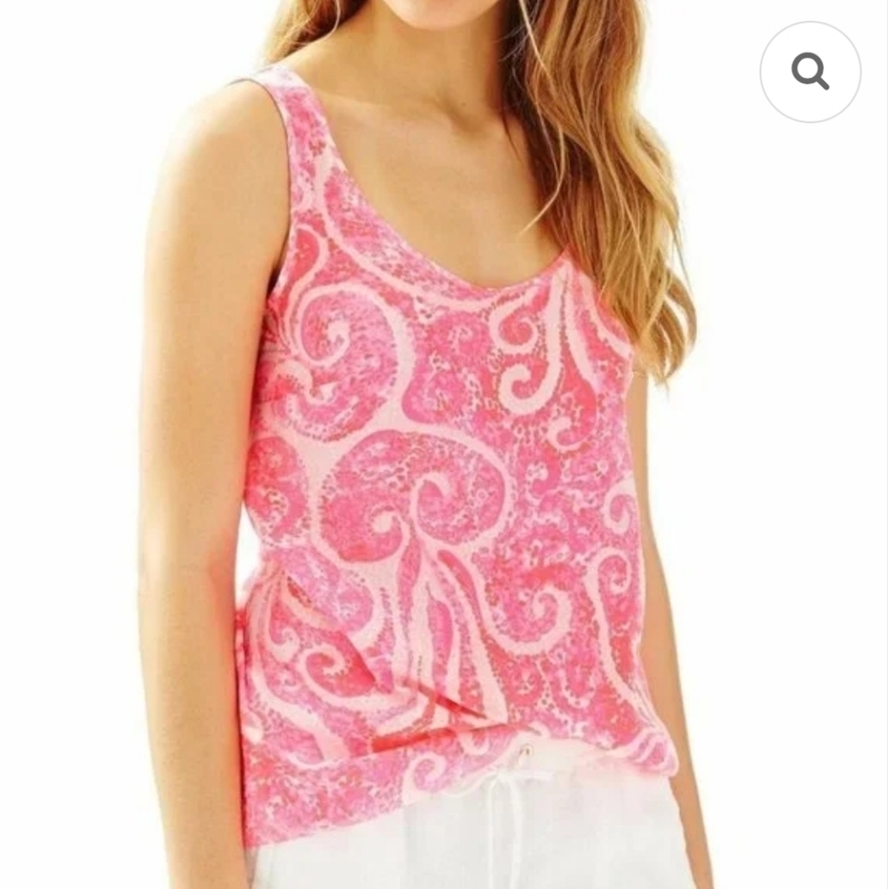 Lilly Pulitzer Women's Cosmos Sleeveless Silk Tank In Pink Pout Size XS - Picture 1 of 13